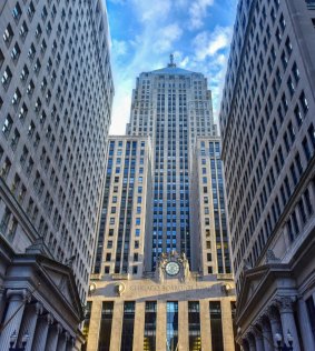 Chicago Board of Trade Building along La Salle Street, featured in <i>The Untouchables</i>.
