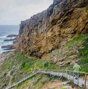 Steps down to a cave at Pinnacle Point.