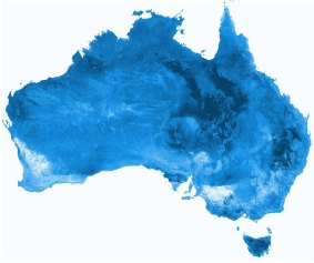 Blue: Nationally, the soil's capacity to retain water within the top five centemetres varies from 0 to 17 per cent. 