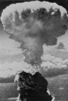 The Atomic bomb blast over Nagasaki, Japan, on August 9, 1945. 