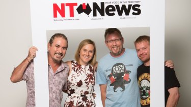 The <i>NT News</i> staff include (from left) former editor Julian Ricci, present editor Rachel Wood, online editor David Krantz and Dick Joke Correspondent David Wood.