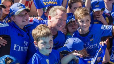 Andrew Forrest joins the crowd during a rally in support of the Western Force.