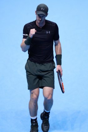 Murray on the way to defeating Novak Djokovic in London on November 20.