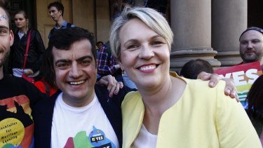 Senator Sam Dastyari and deputy Opposition Leader Tanya Plibersek and NSW Labor together at a rally earlier this year.
