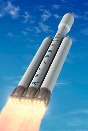 This undated artist rendering provided by Space X shows the new rocket Falcon Heavy.