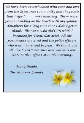 The message posted to Facebook by the Brouwer family. 