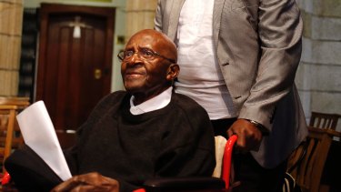 Anglican Archbishop Emeritus Desmond Tutu, on his 85th birthday in Cape Town, South Africa in 2016.