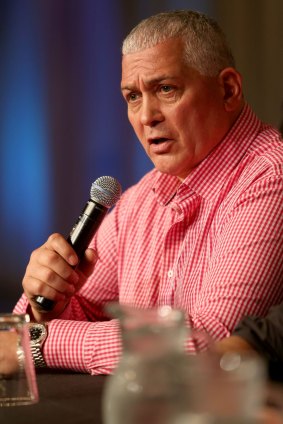 Mick Gatto appears at a press conferencein Melbourne in 2014.