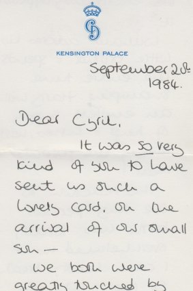 One of six handwritten notes by Princess Diana that went to auction.