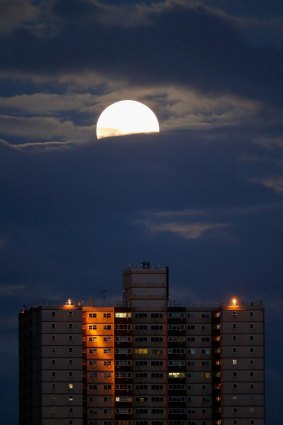 The lunar eclipse is seen over Port Melbourne on October 8, 2014.