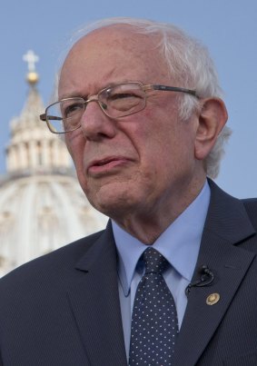 US presidential candidate Bernie Sanders listens to questions during an interview at the Vatican.