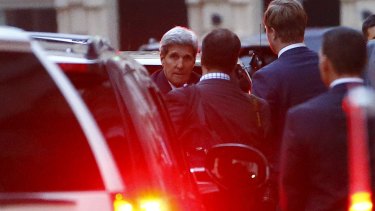 US Secretary of State John Kerry on Monday leaves the venue for nuclear talks in Vienna.