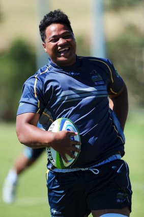 Ita Vaea, back training with the Brumbies after a life-threatening heart condition.