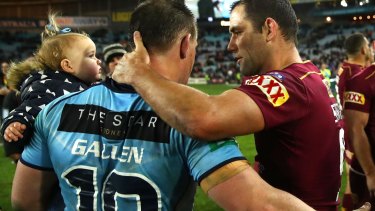 Respect?: Cameron Smith and Paul Gallen after full-time.