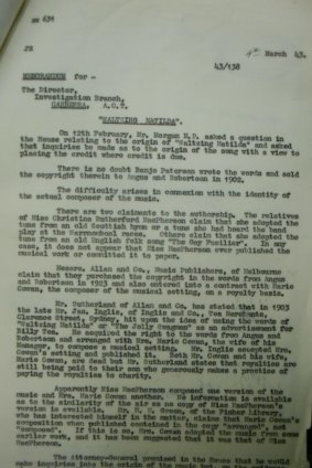 A 1943 letter pertaining to the copyright of <i>Waltzing Matilda</i>.