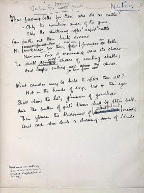 <i>Anthem for Doomed Youth</I> by Wilfred Owen is regarded as a classic.
