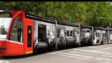 Artist's impression of the Be Fair Be Vegan campaign that was dropped by Yarra Trams. 