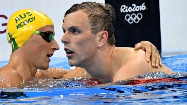 Cameron McEvoy, left, had a disappointing Olympics in contrast to Kyle Chalmers.