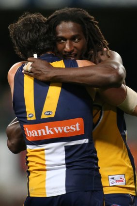 Nic Naitanui celebrates being made into a blow-up doll. 