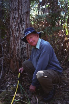 Archaeologist John Mulvaney in gardens laid out in the Tasmanian wilderness by French explorers. 