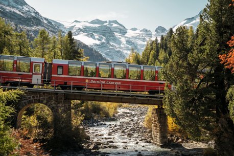 xx6bestAlpine Six 6 best Swiss Alpine Train Rides Switzerland Railway Rail ; text byÂ BrianÂ Johnston
cr: Switzerland Tourism
(handout image supplied via journalist for use in Traveller, noÂ syndication)Â 
