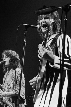 Bassist Chris Squire, right, and frontman Jon Anderson, of the progressive rock band Yes, perform at New York's Madison Square in 1977.