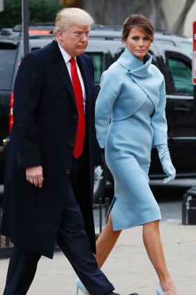 Donald Trump and his wife Melania arrive for a church service at St. John's Episcopal Church across from the White House in Washington before he was sworn in as president.