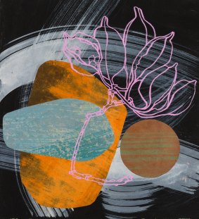 Julie Bradley, Green Moon with Pink Pods Surrounding, 2016.
