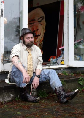 Portrait of an artist: Adam Cullen in 2008 at his Wentworth Falls studio in the Blue Mountains.