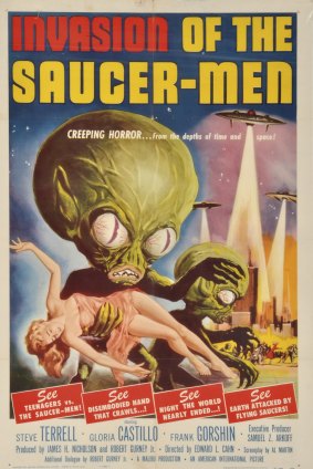 A poster for <i>Invasion of the Saucer-Men</i>, a 1957 flick in the schlock-horror genre, sold for $3360.