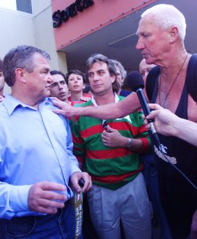 Souths supporters with Laurie Nichols (right).