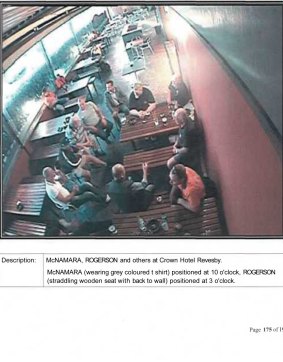 Roger Rogerson and Glen McNamara captured on CCTV footage drinking at the Crown Hotel, Revesby on May 22, two days after Jamie Gao's death. 