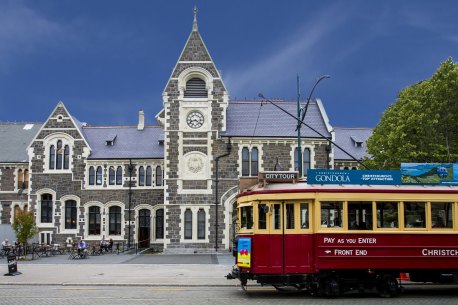 SatOct15OneOnlyChristchurch
One of the Christchurch, New Zealand, distinctive heritage passes the city's historic Arts Centre complex.

Photo: supplied