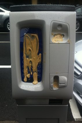 A vandalised parking meter in Yarraville.