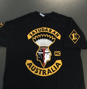 A Satudarah outlaw motorcycle club shirt seized by NSW Police