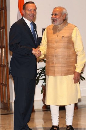 Leaders meet: Tony Abbott and Indian Prime Minister Narendra Modi.