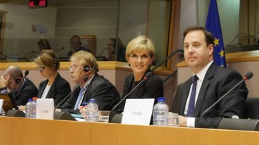Trade Minister Steven Ciobo and Foreign Minister Julie Bishop in the European Parliament earlier this year.