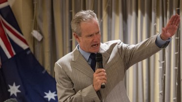 Ross Cameron speaks at a fundraiser for Kirralie Smith at the North Ryde RSL on Thursday.