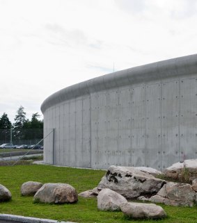 The high perimeter fence at Halden Prison offers more freedom to walk around inside.