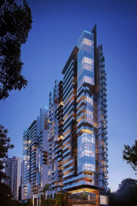 An artists' impression of Urban Construct's proposed twin-tower development at Barry Parade, Fortitude Valley.