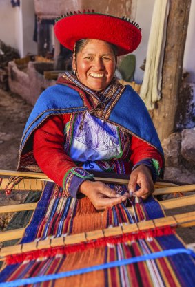 A woman at work in the weaving village of Chinchero. 
