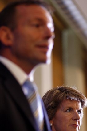 Then-deputy opposition leader Julie Bishop and new Leader of the Opposition Tony Abbott holds a press conference after defeating Malcolm Turnbull by one vote.