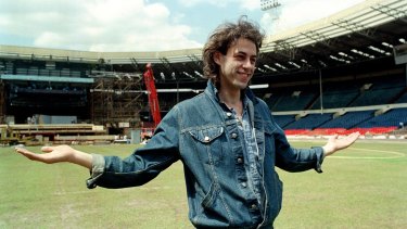 Charity crusader Bob Geldof at Wembley Stadium during preparations for Live Aid in 1985. 