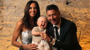 Former Australian captain Michael Clarke with his family at his book launch.