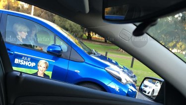 Julie Bishop photographed using her mobile phone while driving on the Great Eastern Highway in Perth two days before the federal election.