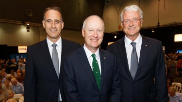 Rob Scot, Richard Goyder and Michael Chaney at Wesfarmers' AGM on Thursday. 