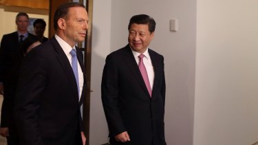 Say what?: Tony Abbott and Chinese President Xi Jinping at Parliament House.