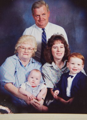 Daniel as a baby with grandparents Lynette and George, mother Suzanne and older brother Luke.