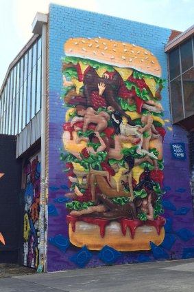 The Kama Sutra burger mural in Brunswick.