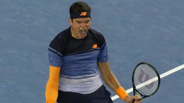 Historic win: A delighted Milos Raonic is the first Canadian to make it through to an Australian Open men's semi-final.